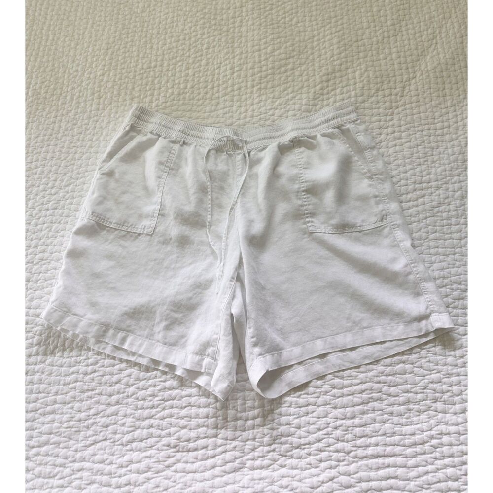 Lands’ End Women’s 24W White 100% Linen Pull On Shorts Elastic Waist Coastal